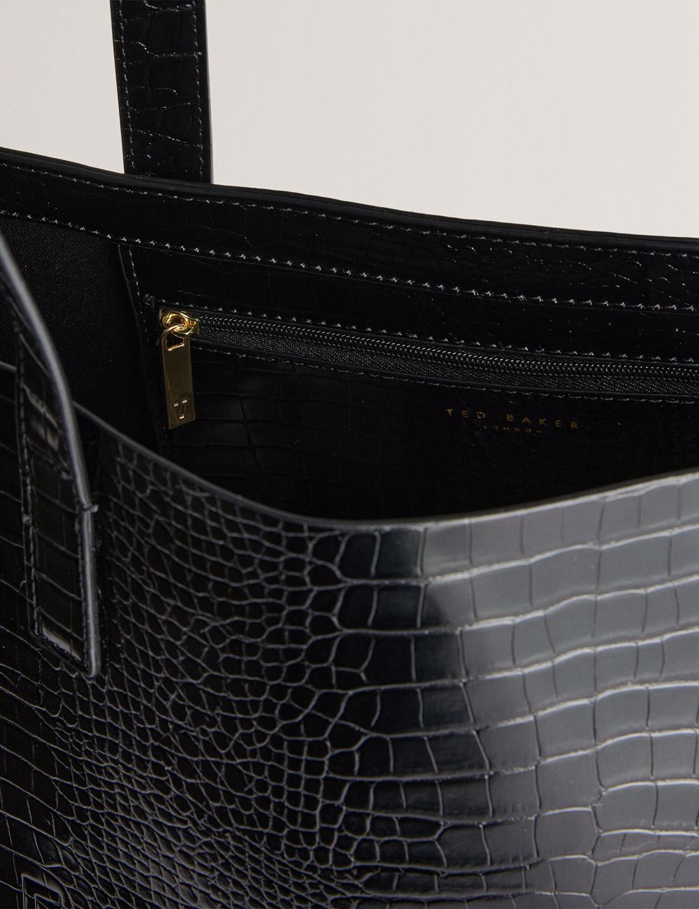 Women Ted Baker CROCCON - Large Croc Texture Icon Tote Bags Black | India  YUGW-62397