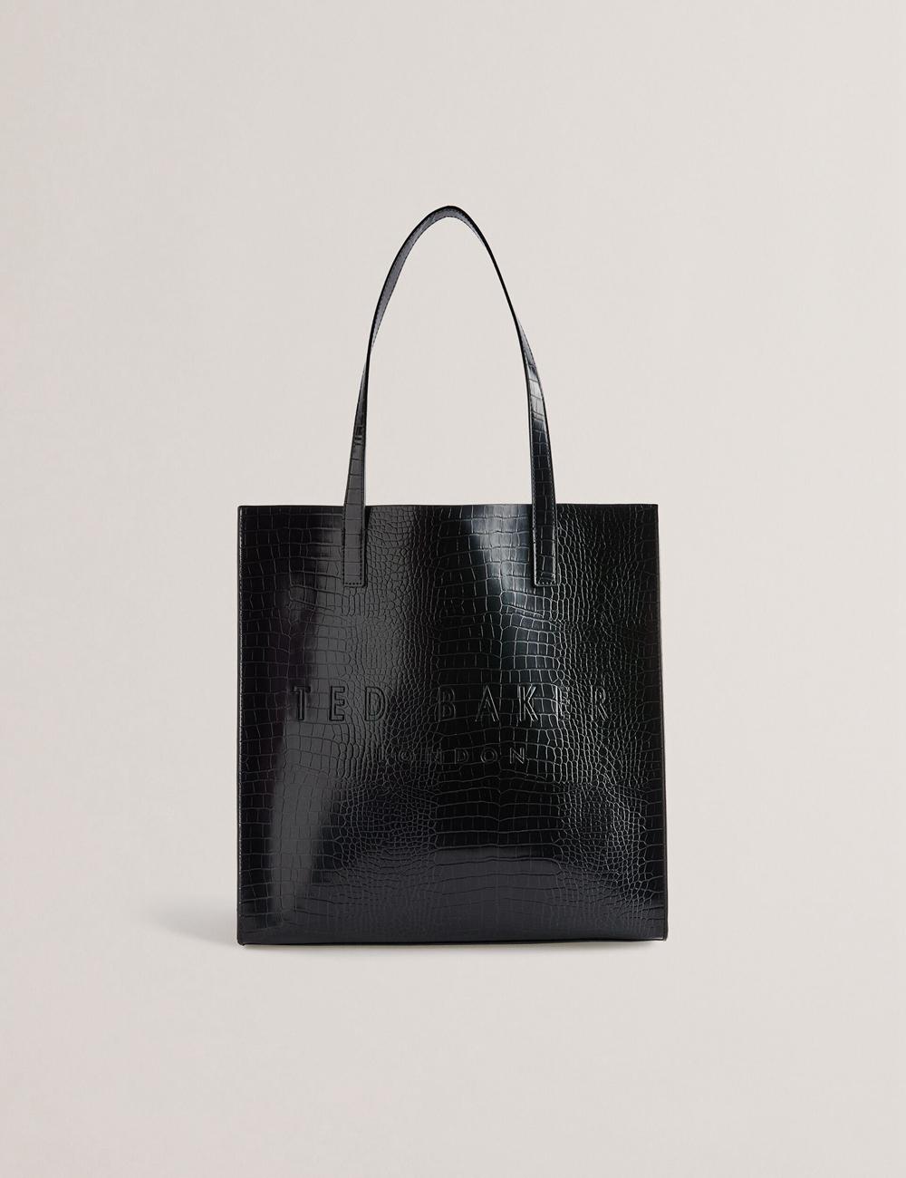 Women Ted Baker CROCCON - Large Croc Texture Icon Tote Bags Black | India  YUGW-62397