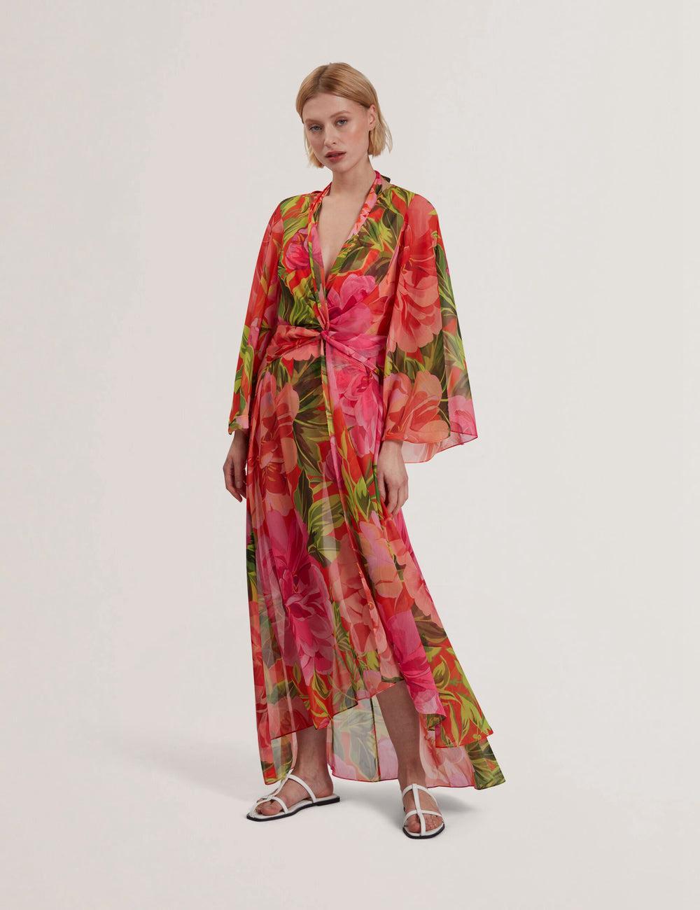 Women Ted Baker DDARCIS - Floral Twisted Waist Maxi Beach Cover Ups Coral | India  EGMB-37154
