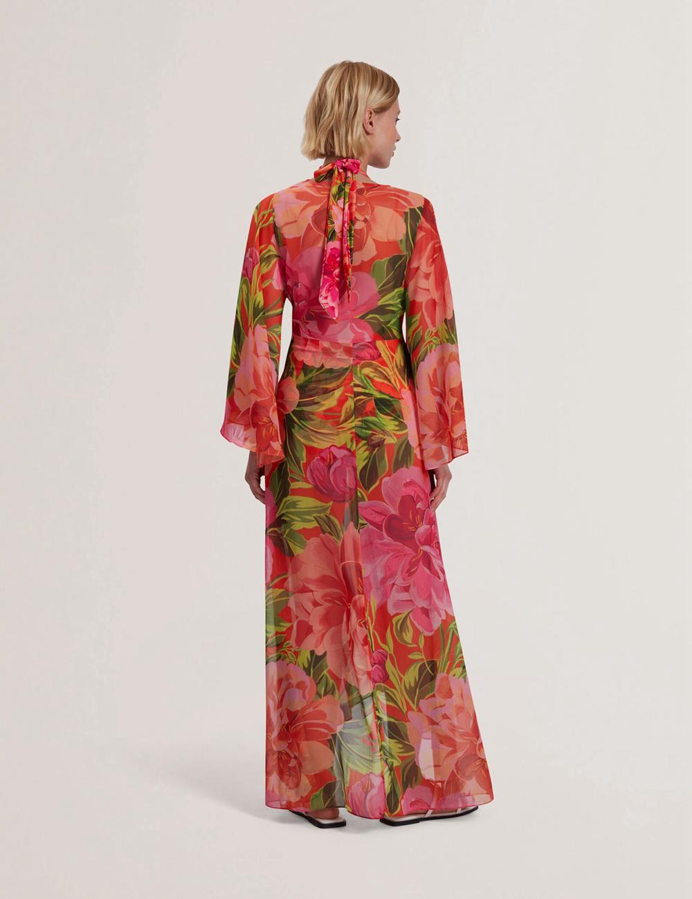 Women Ted Baker DDARCIS - Floral Twisted Waist Maxi Beach Cover Ups Coral | India  EGMB-37154