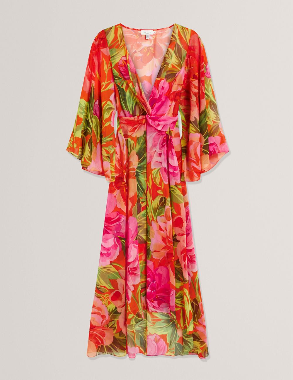 Women Ted Baker DDARCIS - Floral Twisted Waist Maxi Beach Cover Ups Coral | India  EGMB-37154