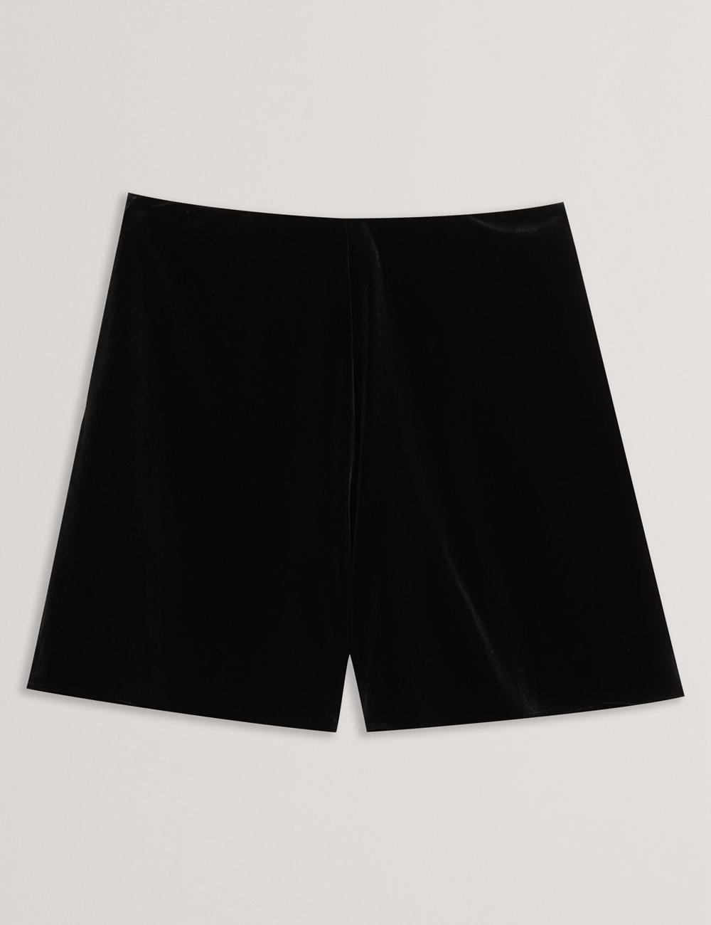 Women Ted Baker DURVLA - Velvet High Waisted Wide Leg Shorts Black | India  NIDO-04617