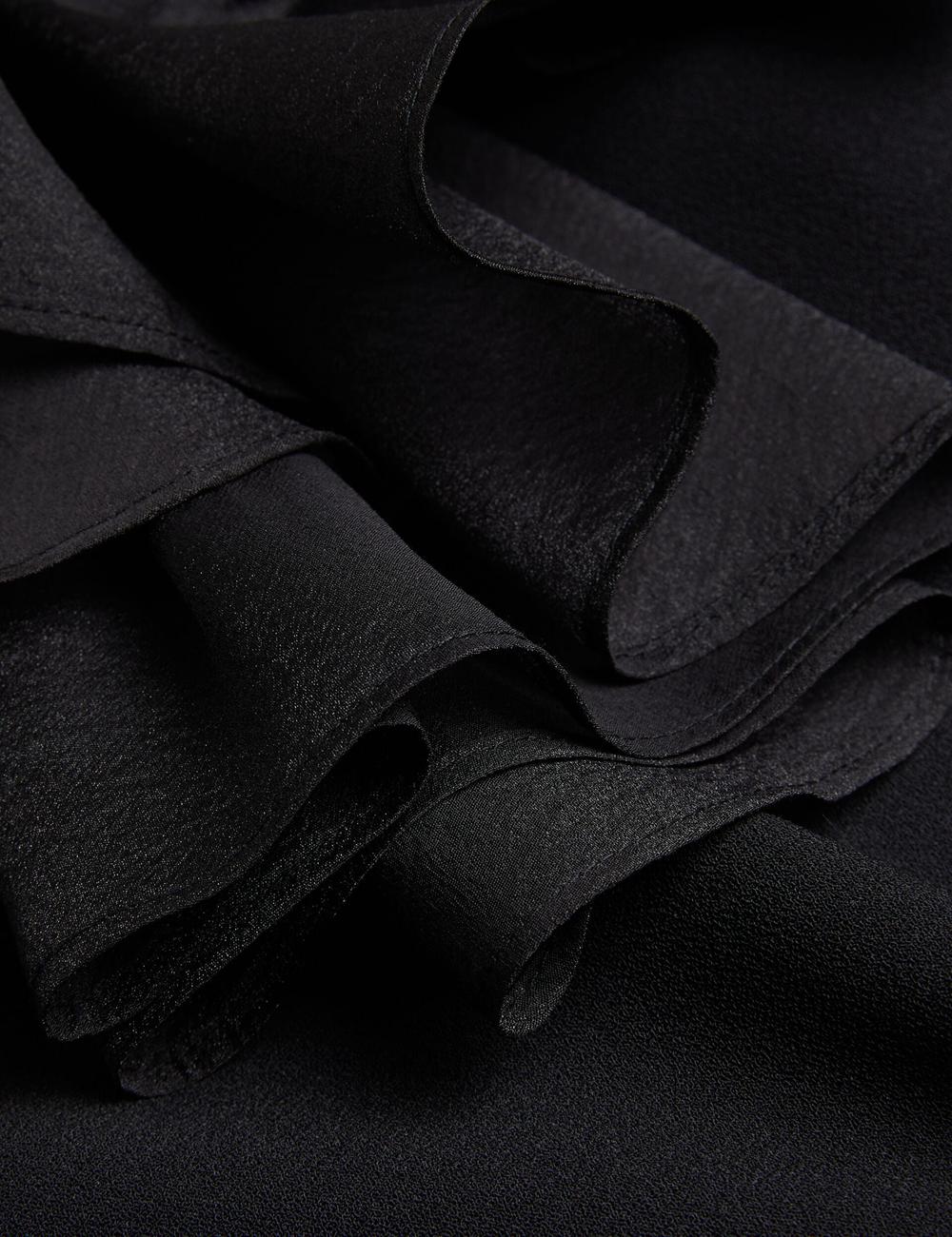 Women Ted Baker ELQUI - Oversized Ruffle Trim V-Neck Mini Dresses Black | India  IWTC-95426