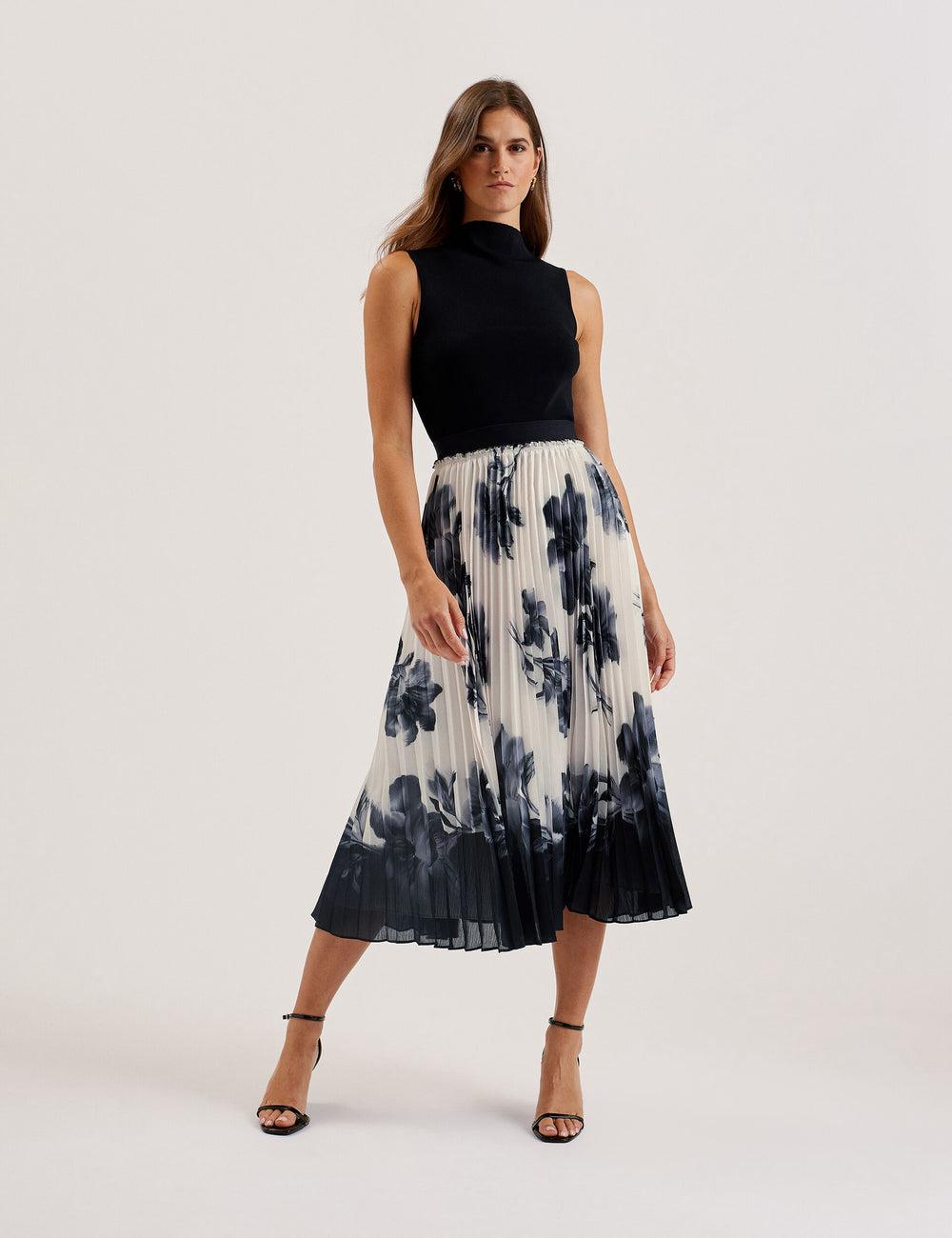 Women Ted Baker EMISTA - Monochrome Print Pleated Midi Skirts Ivory | India  XTPB-43786