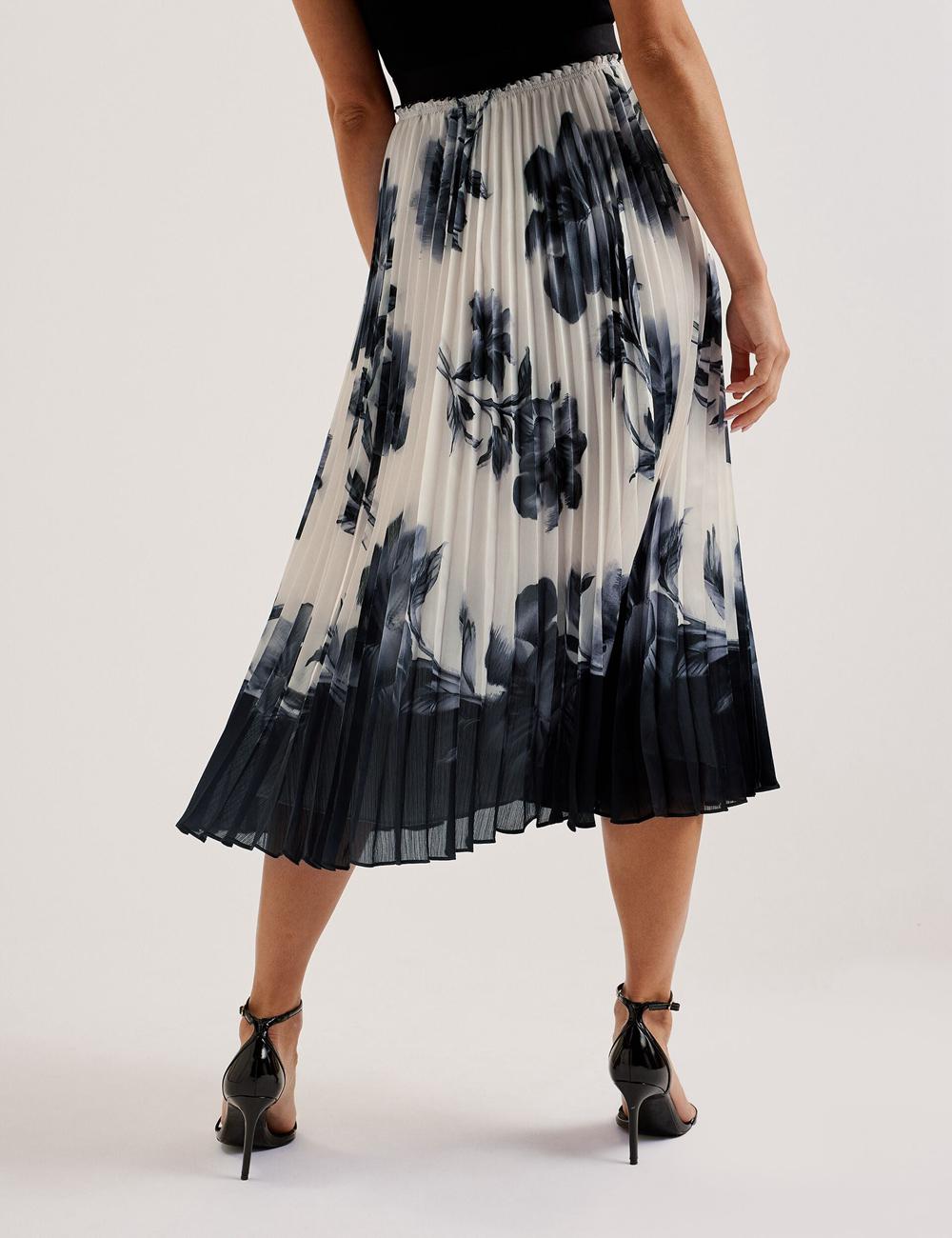 Women Ted Baker EMISTA - Monochrome Print Pleated Midi Skirts Ivory | India  XTPB-43786