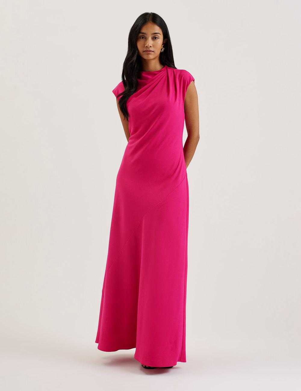 Women Ted Baker EREAS - Drape Neckline Cap Sleeve Maxi Dresses Pink | India  XIRJ-34918