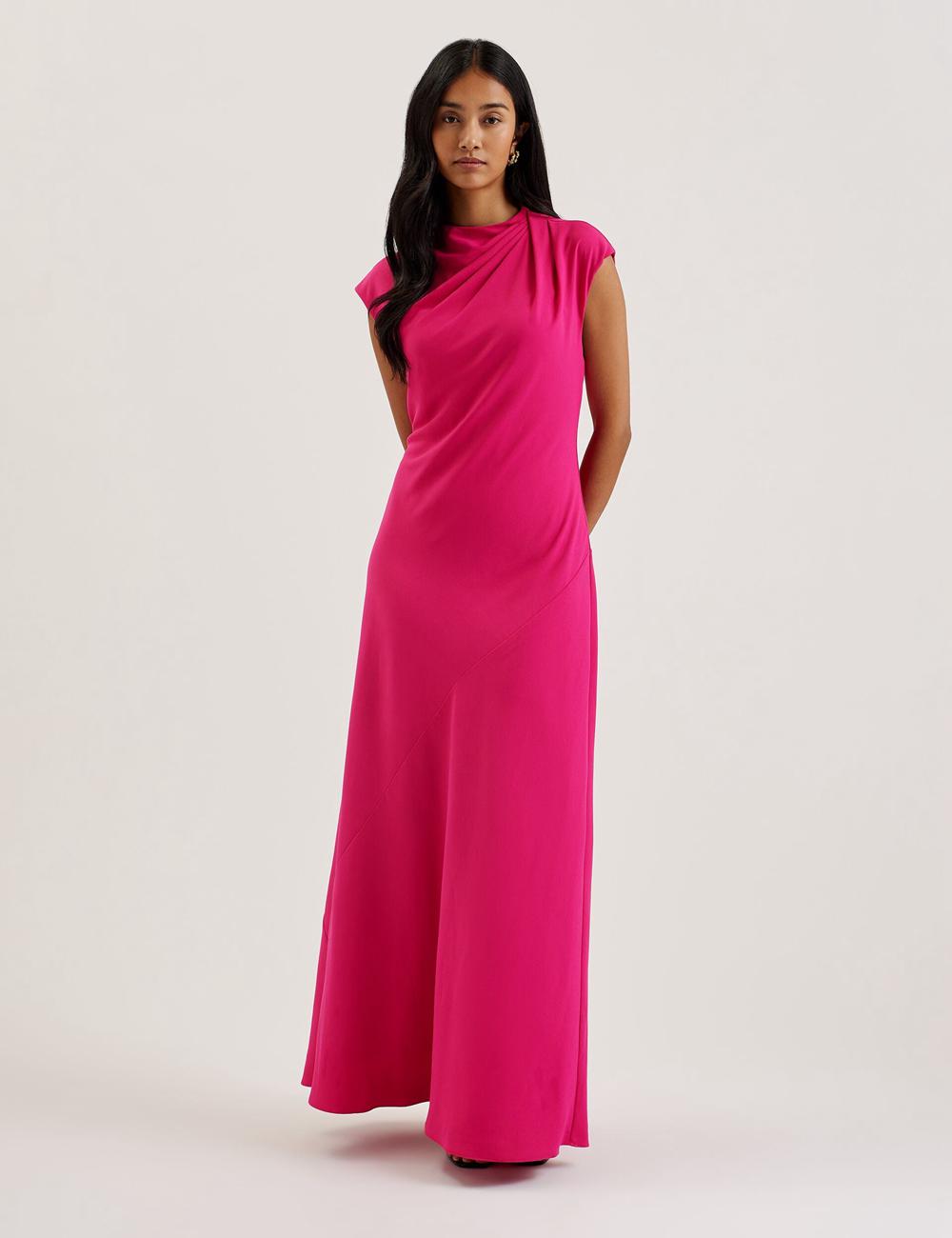 Women Ted Baker EREAS - Drape Neckline Cap Sleeve Maxi Dresses Pink | India  XIRJ-34918