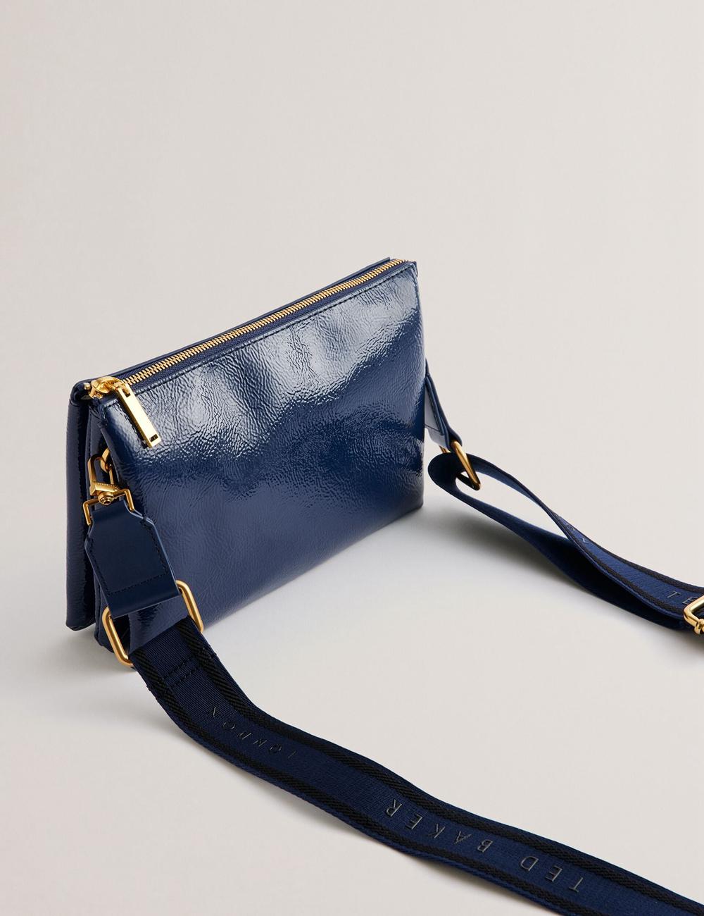 Women Ted Baker ESILLE - Branded Webbing Patent Leather Crossbody Bags Dk-Blue | India  RSXQ-63490