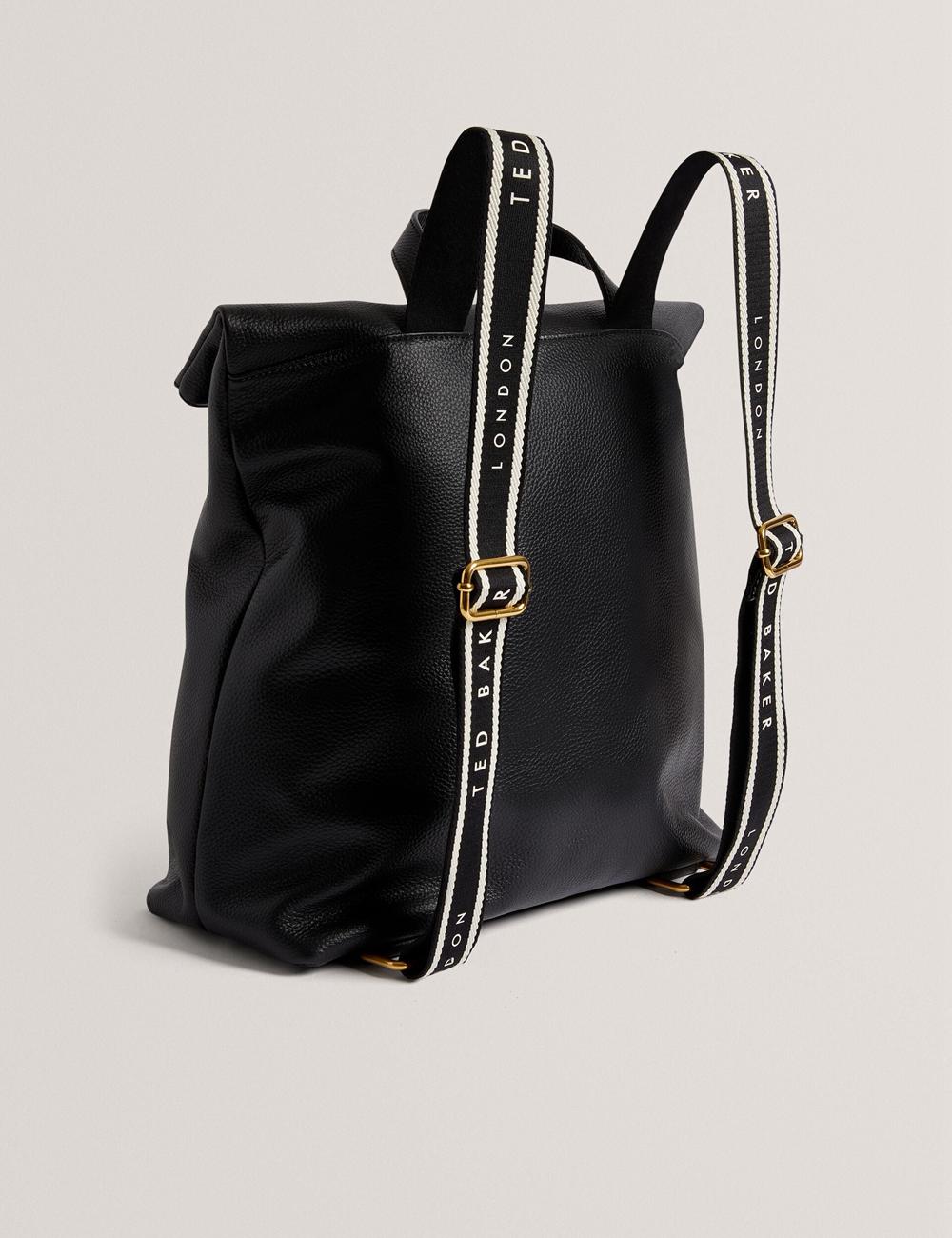 Women Ted Baker ESSAYA - Leather Webbing Strap Fold Over Backpacks Black | India  ALTI-37215