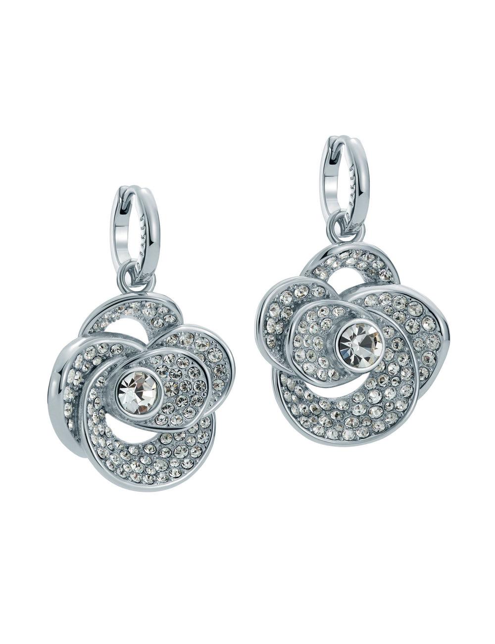 Women Ted Baker FLORENCE - Crystal Flower Pendant Huggie Earrings Silver | India  CKRW-64350