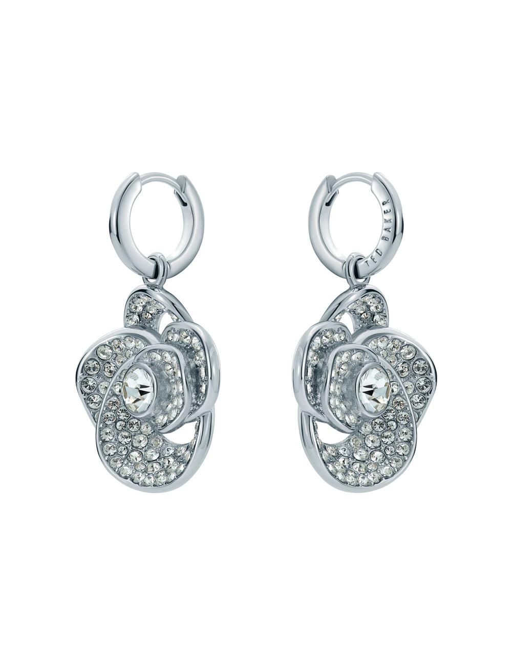 Women Ted Baker FLORENCE - Crystal Flower Pendant Huggie Earrings Silver | India  CKRW-64350