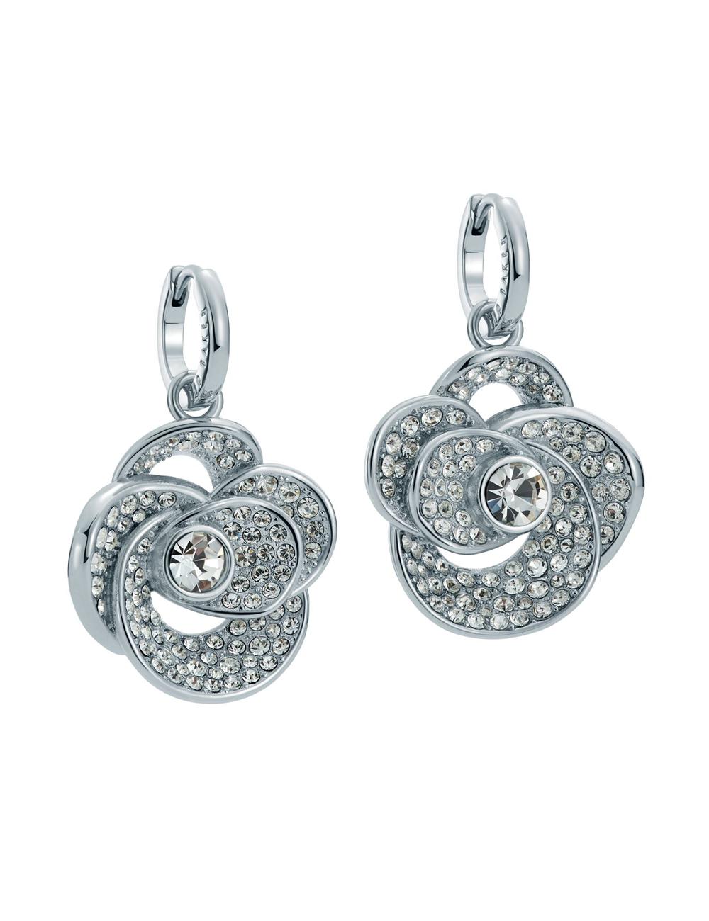 Women Ted Baker FLORENCE - Crystal Flower Pendant Huggie Earrings Silver | India  CKRW-64350