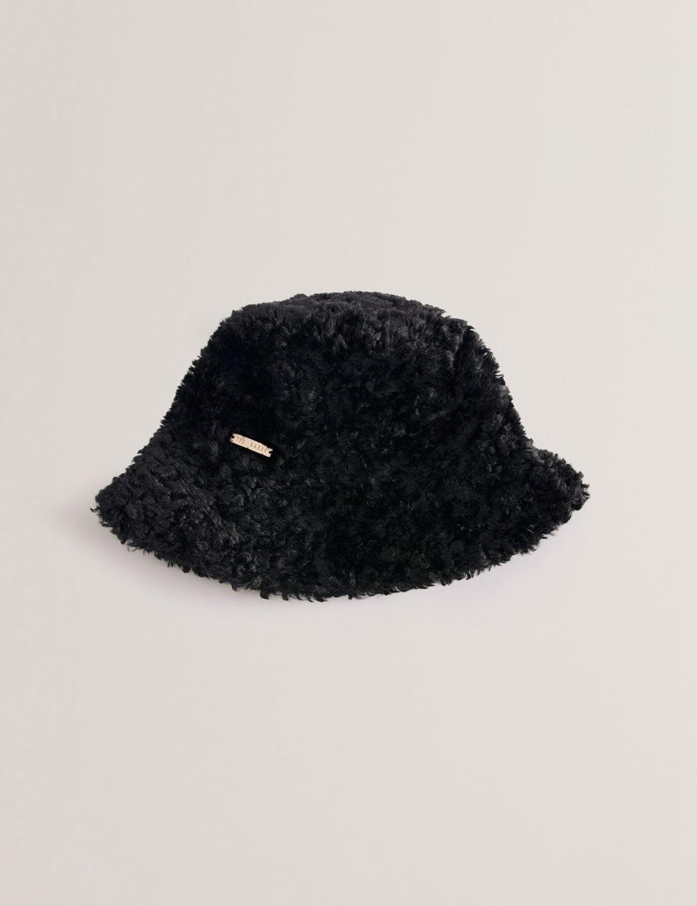 Women Ted Baker FLUFFYI - Faux Shearling Wide Brim Bucket Hats Black | India  OPNV-67982