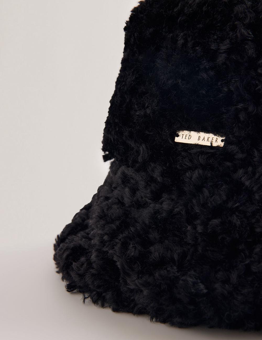 Women Ted Baker FLUFFYI - Faux Shearling Wide Brim Bucket Hats Black | India  OPNV-67982