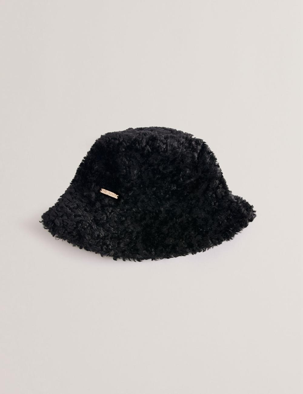 Women Ted Baker FLUFFYI - Faux Shearling Wide Brim Bucket Hats Black | India  OPNV-67982