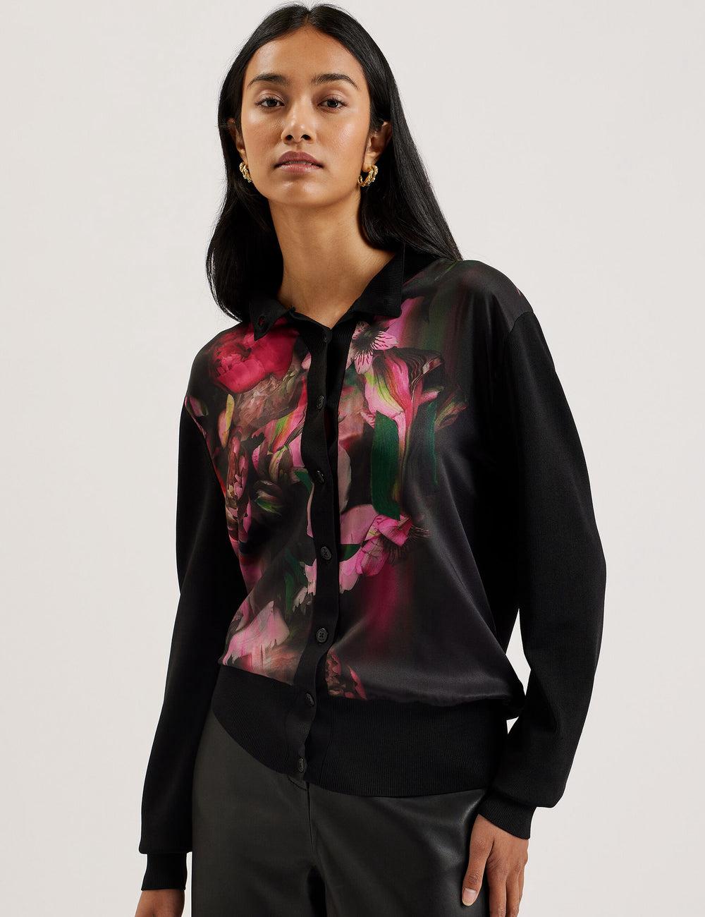 Women Ted Baker GEMHAA - Printed Panel Long Sleeve Cardigans Black | India  HRJC-07891
