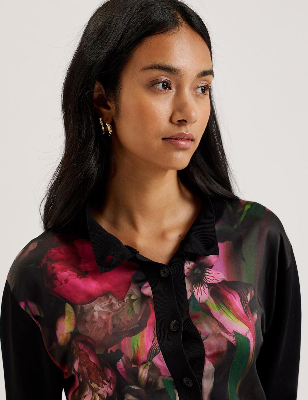 Women Ted Baker GEMHAA - Printed Panel Long Sleeve Cardigans Black | India  HRJC-07891