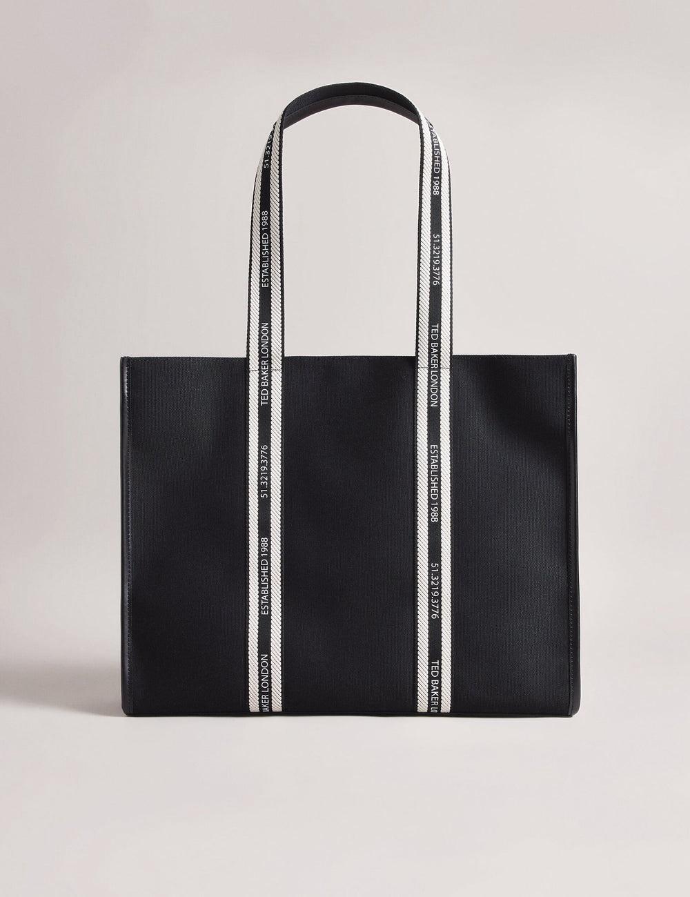 Women Ted Baker GEORJEY - Branded Webbing Canvas Large Tote Bags Black | India  QSDU-72540