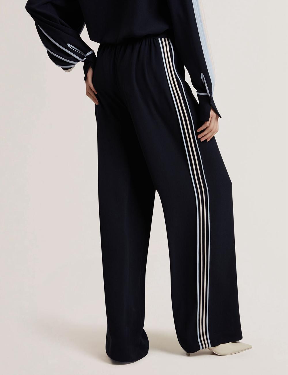 Women Ted Baker GORJJA - Piping Detail Wide Leg Crepe Trousers Navy | India  KEGM-91520