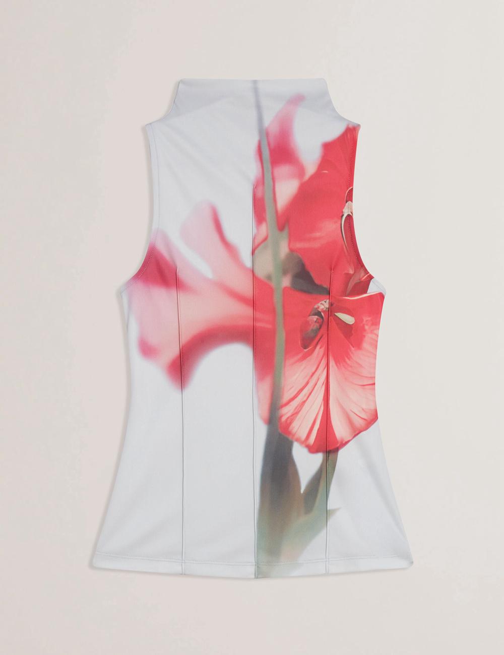 Women Ted Baker HARPLNN - Floral High Neck Jersey Tank Tops Blue | India  FKZO-07942