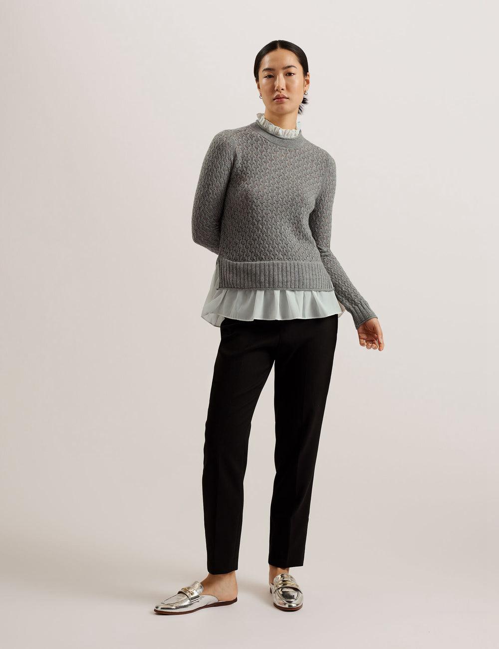 Women Ted Baker HOLINAS - Pointelle Knit With Shirt Hem Jumpers Grey | India  KCEQ-82490