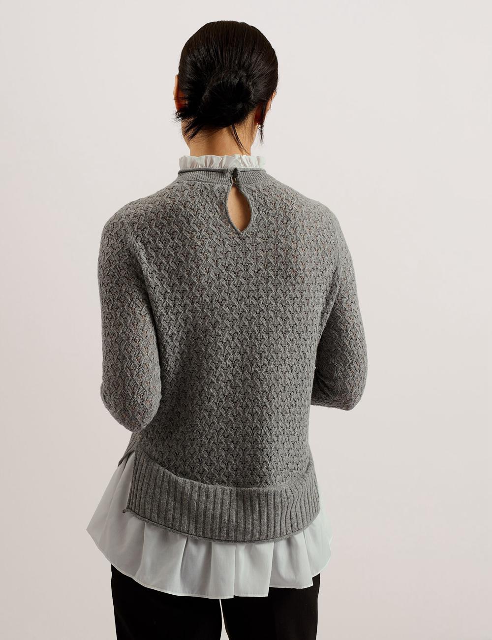 Women Ted Baker HOLINAS - Pointelle Knit With Shirt Hem Jumpers Grey | India  KCEQ-82490