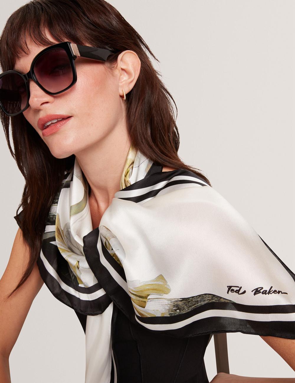 Women Ted Baker IRISSI - Floral Graphic Print Square Silk Scarves Ecru | India  LKAJ-06943