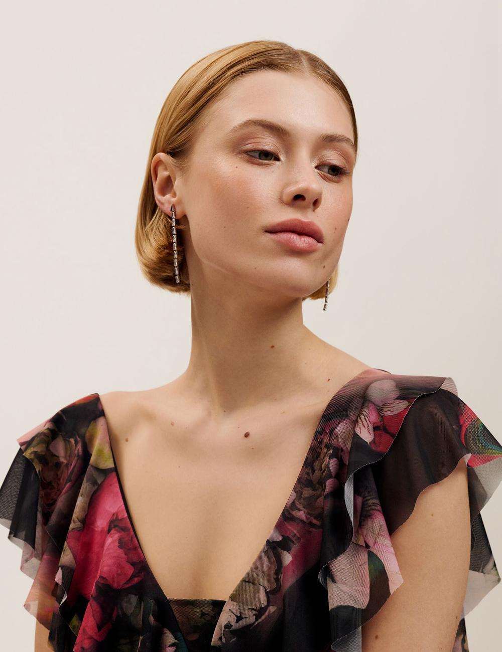 Women Ted Baker ISALIE - Baguette Crystal Long Drop Earrings Silver | India  IZXA-46873
