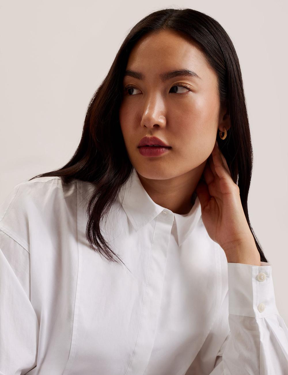 Women Ted Baker IZOTE - Oversized Drop Shoulder Bib Detail Casual Shirts White | India  AOFL-82679
