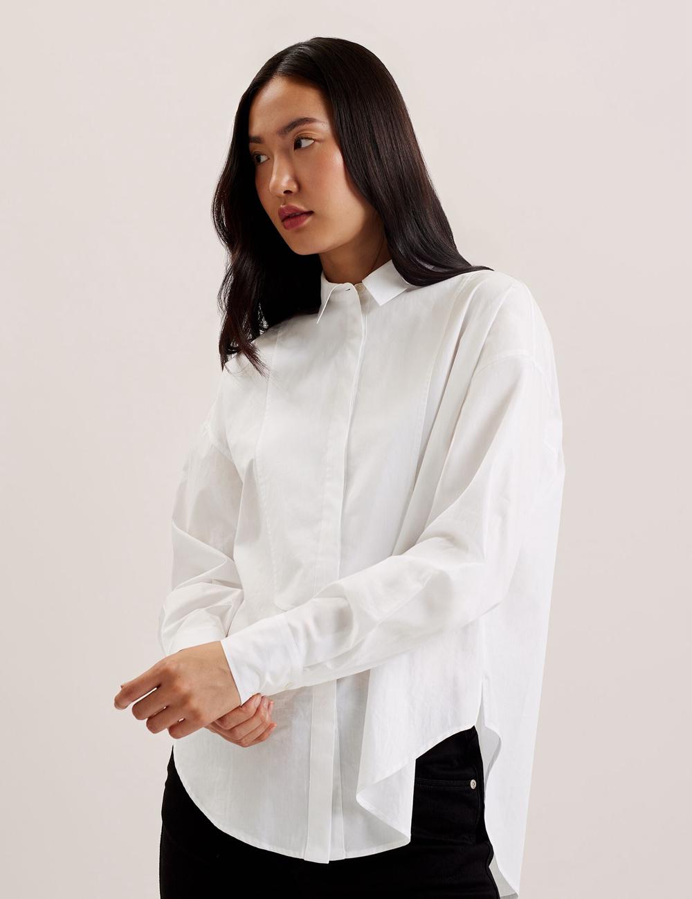 Women Ted Baker IZOTE - Oversized Drop Shoulder Bib Detail Casual Shirts White | India  AOFL-82679