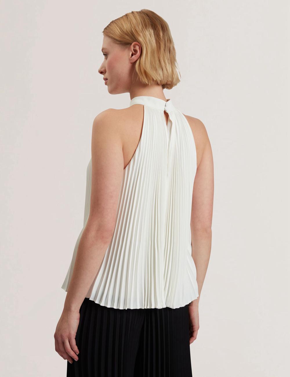 Women Ted Baker JAMAYA - High Halter Neck Pleated Sleeveless Tops Ivory | India  EOFD-83942