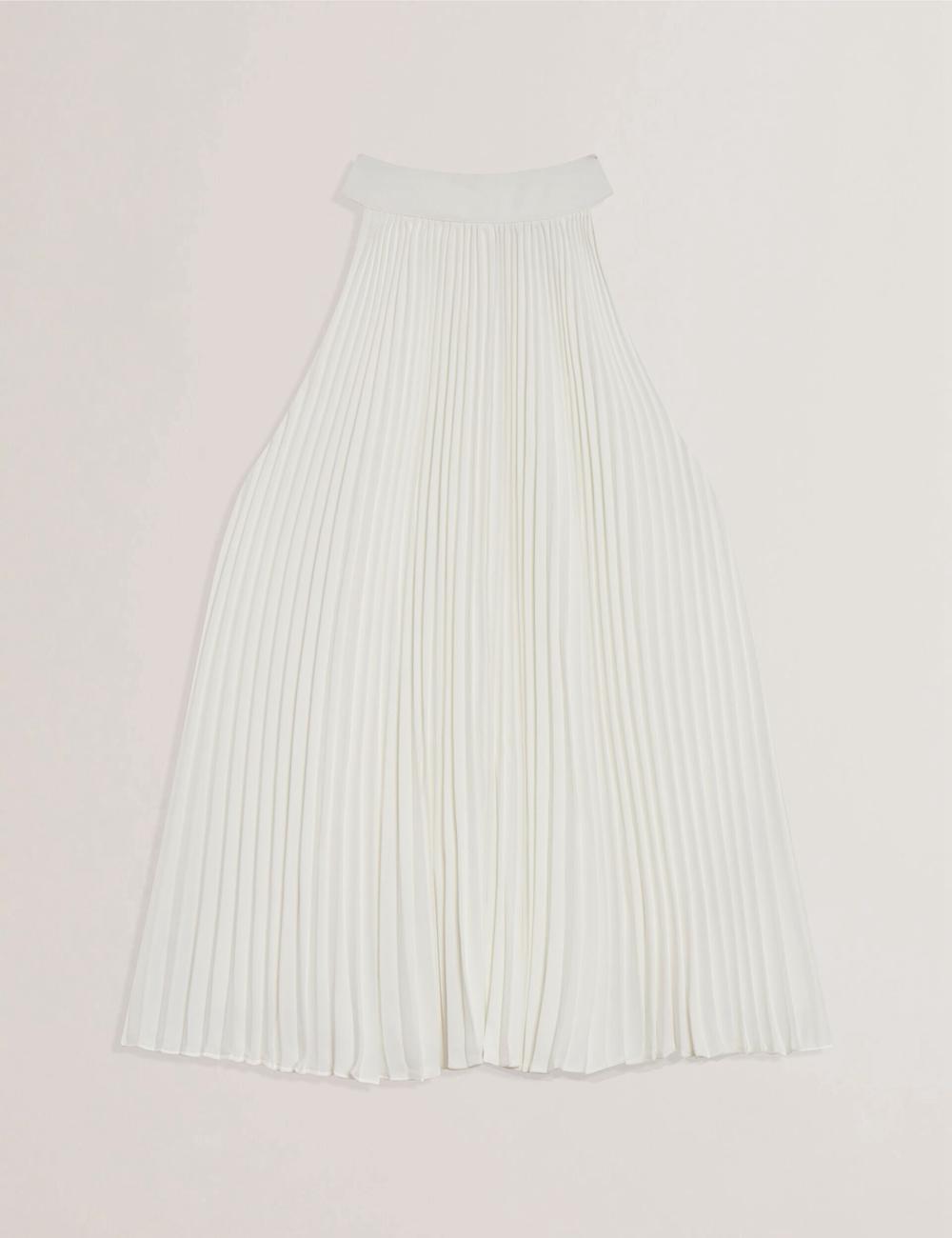 Women Ted Baker JAMAYA - High Halter Neck Pleated Sleeveless Tops Ivory | India  EOFD-83942
