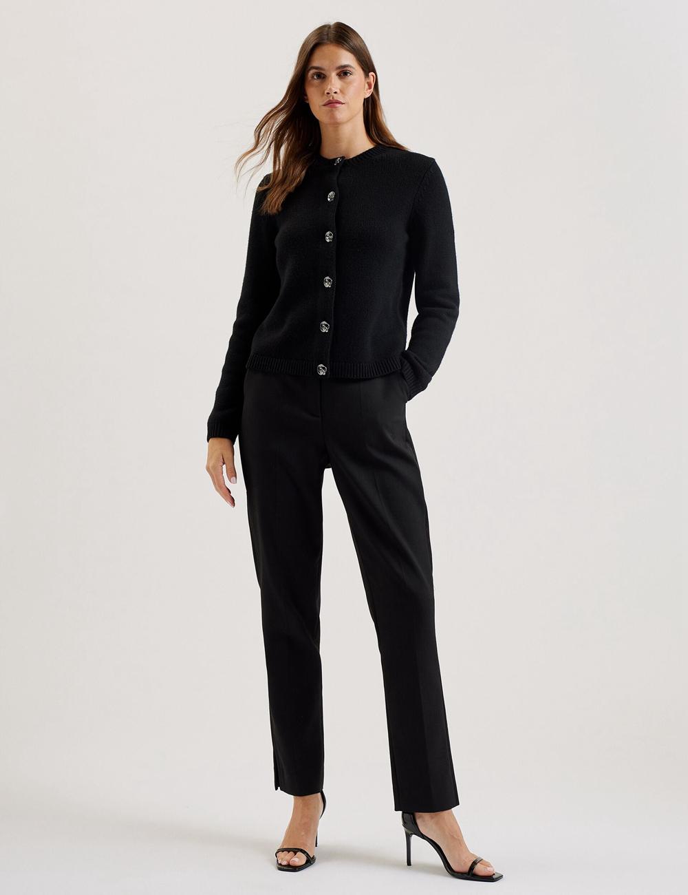 Women Ted Baker JAYCEY - Rose Button Knitted Crew Neck Cardigans Black | India  JMAI-31745