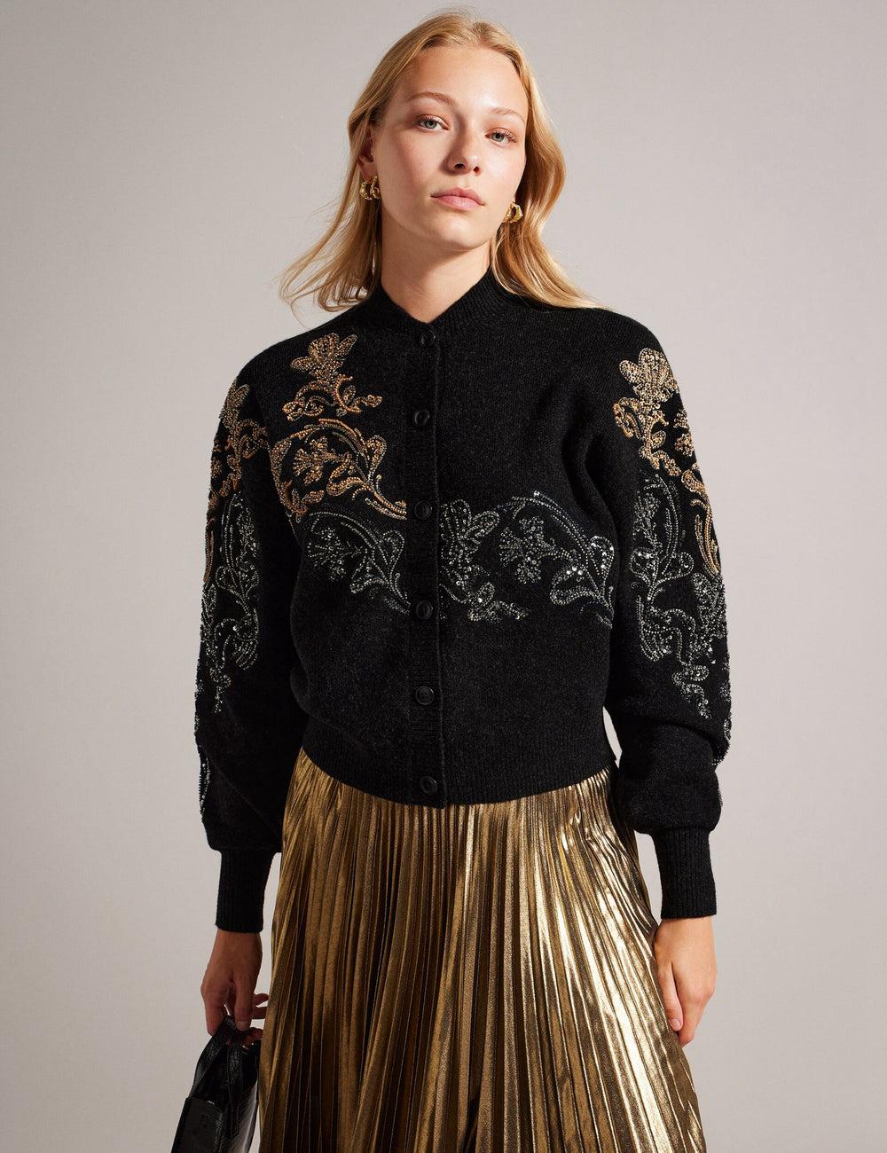 Women Ted Baker JENIIYY - Sequin Embellished Wool Bomber Cardigans Grey | India  VUNT-17082
