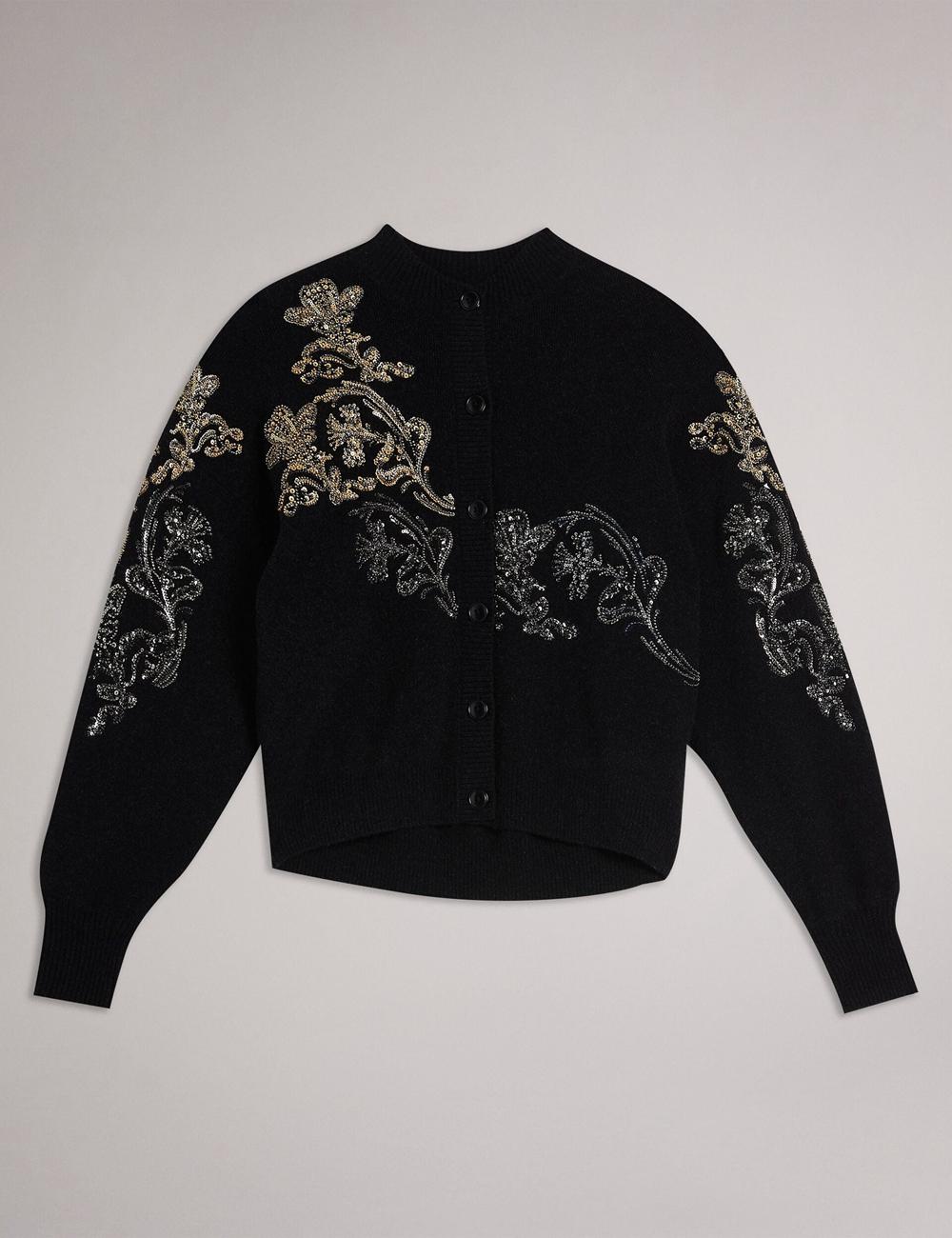 Women Ted Baker JENIIYY - Sequin Embellished Wool Bomber Cardigans Grey | India  VUNT-17082