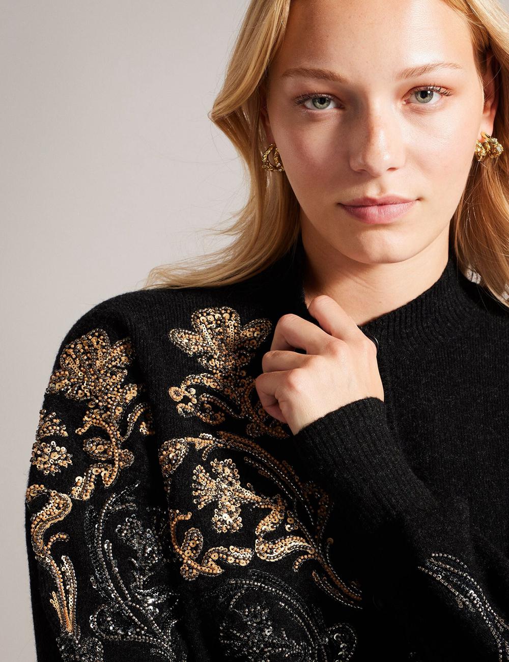 Women Ted Baker JENIIYY - Sequin Embellished Wool Bomber Cardigans Grey | India  VUNT-17082