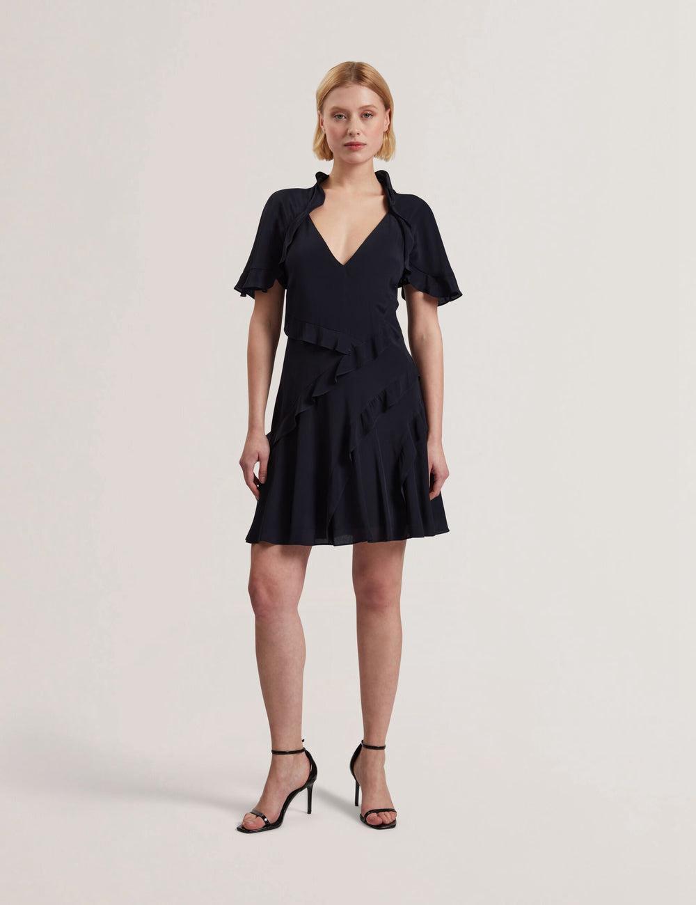 Women Ted Baker JOJII - Frill Trim Angel Sleeve Mini Dresses Navy | India  LYKN-75846