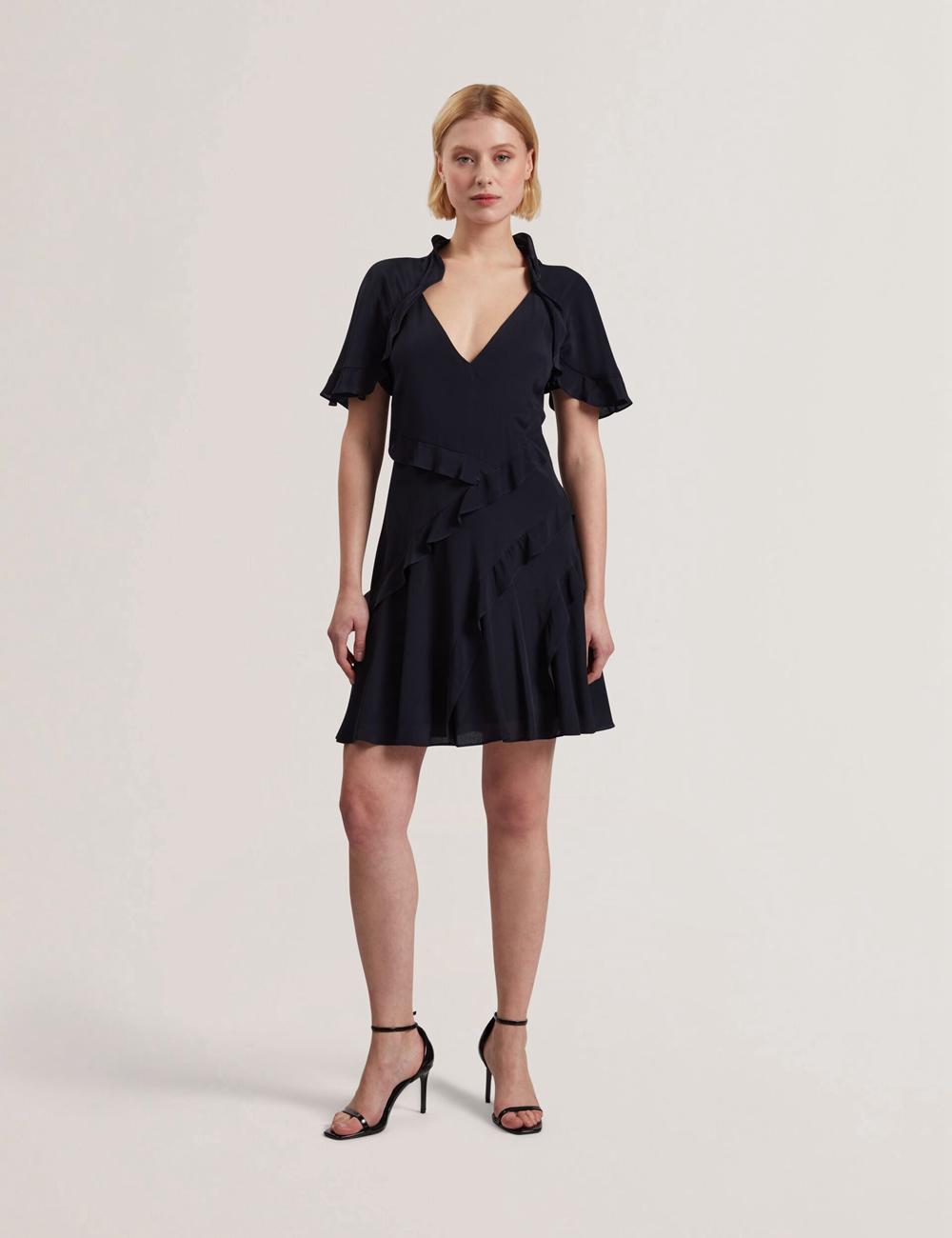 Women Ted Baker JOJII - Frill Trim Angel Sleeve Mini Dresses Navy | India  LYKN-75846