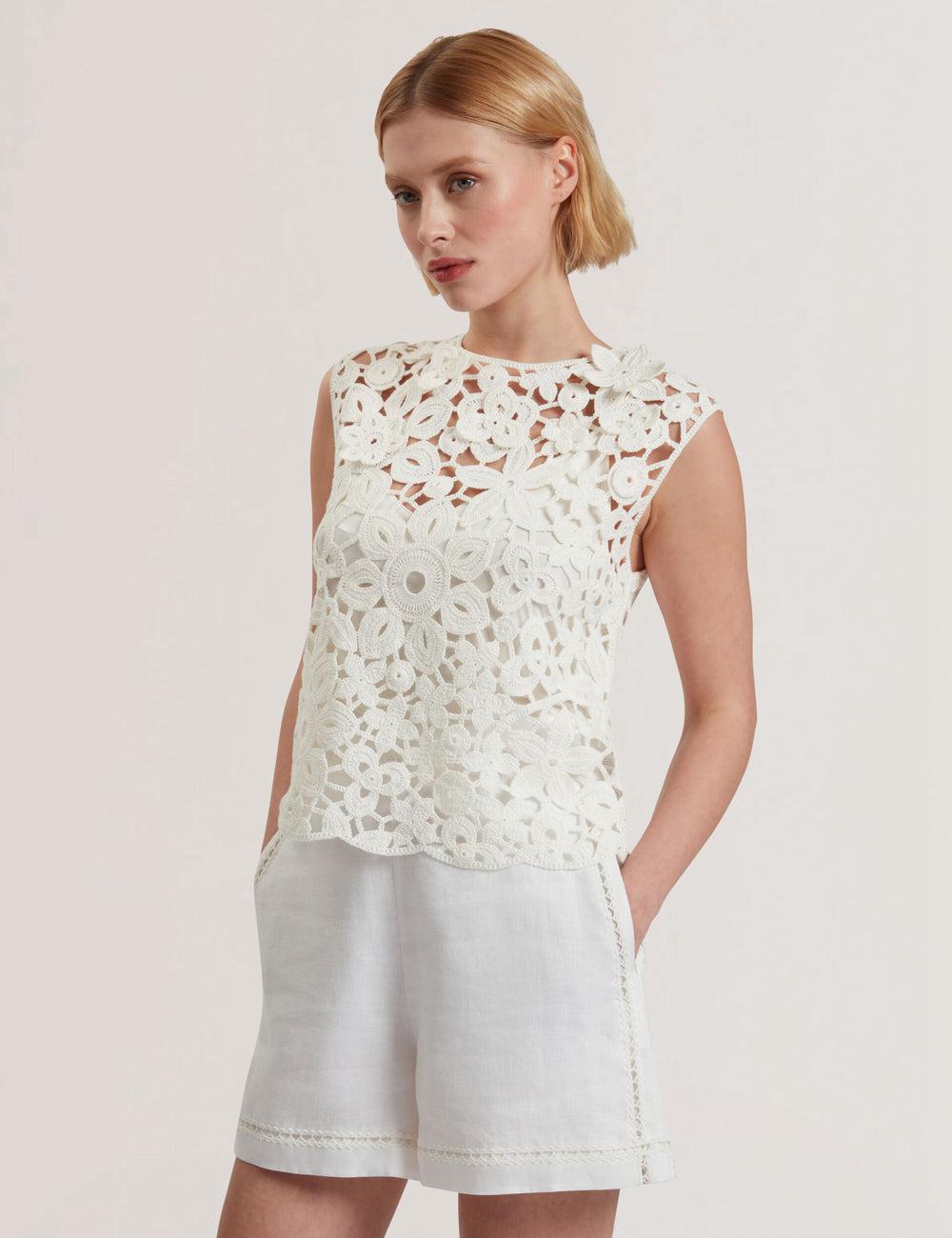 Women Ted Baker JOYYRA - Floral Crochet Knit Sleeveless Tops White | India  ERXB-51632