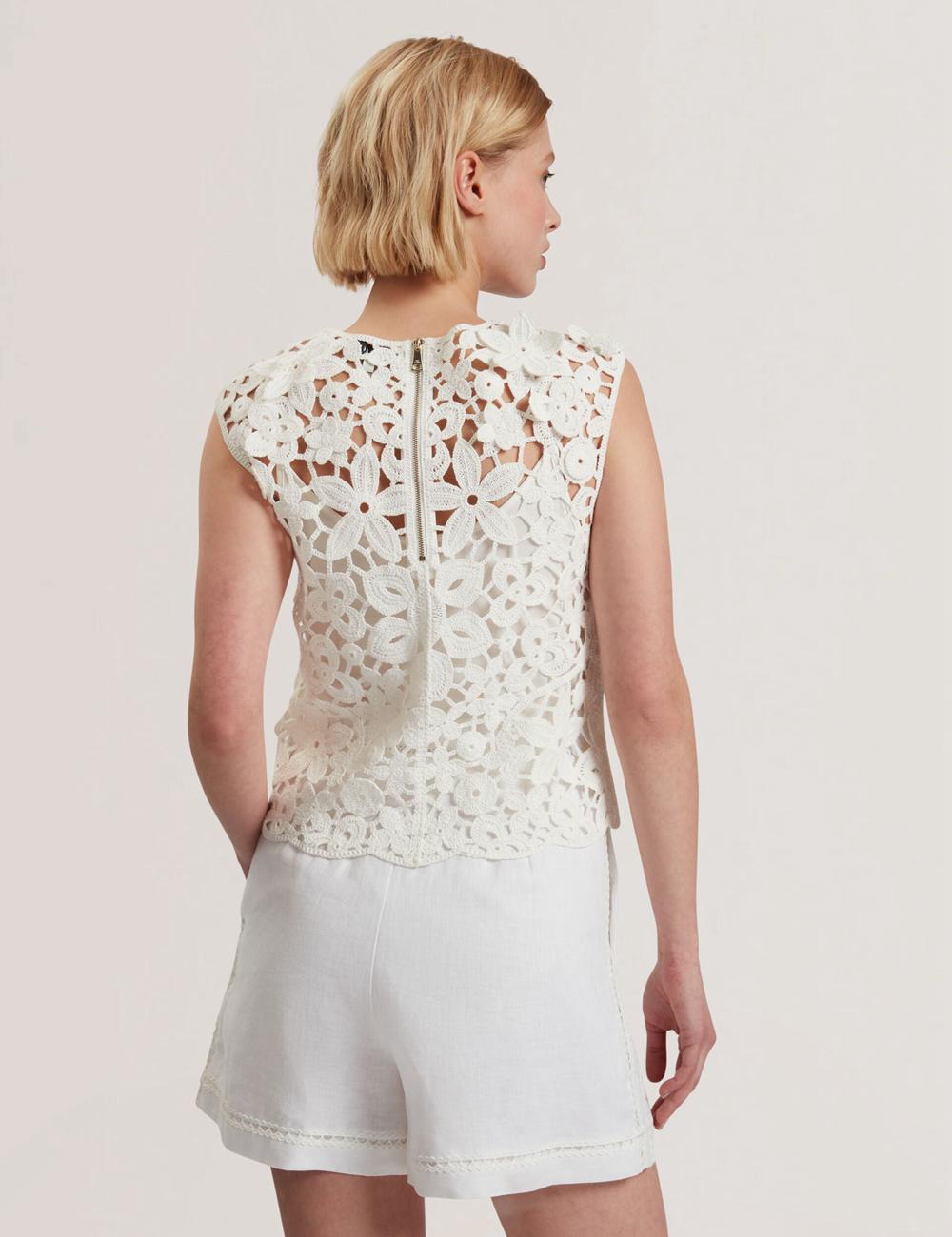 Women Ted Baker JOYYRA - Floral Crochet Knit Sleeveless Tops White | India  ERXB-51632