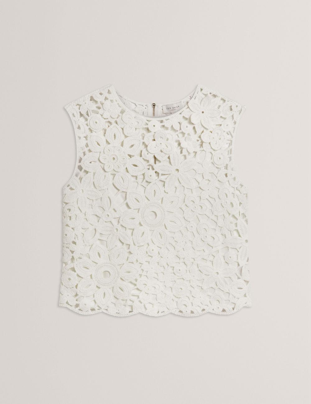 Women Ted Baker JOYYRA - Floral Crochet Knit Sleeveless Tops White | India  ERXB-51632