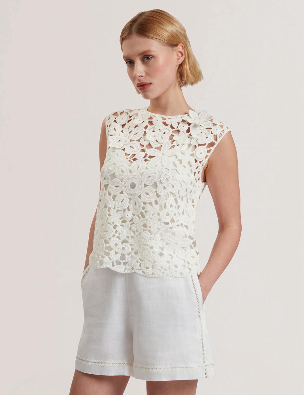 Women Ted Baker JOYYRA - Floral Crochet Knit Sleeveless Tops White | India  ERXB-51632