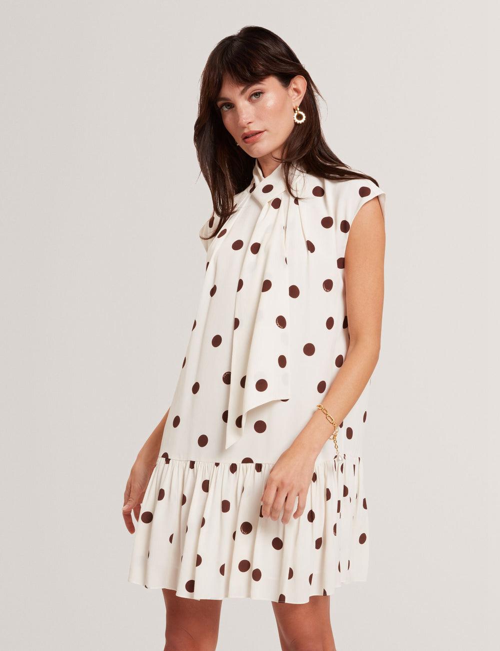 Women Ted Baker JUTUVA - Polka Dot Neck Shift Mini Dresses Ivory | India  SAWM-39801