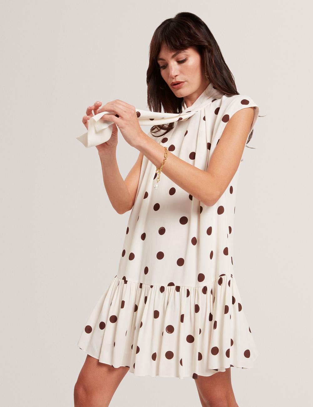 Women Ted Baker JUTUVA - Polka Dot Neck Shift Mini Dresses Ivory | India  SAWM-39801
