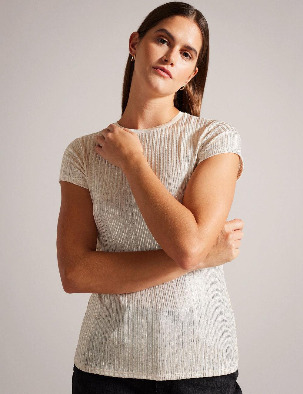 Women Ted Baker KATRINO - Metallic Short Sleeve Crew Neck Tops Gold | India  ETZW-20658