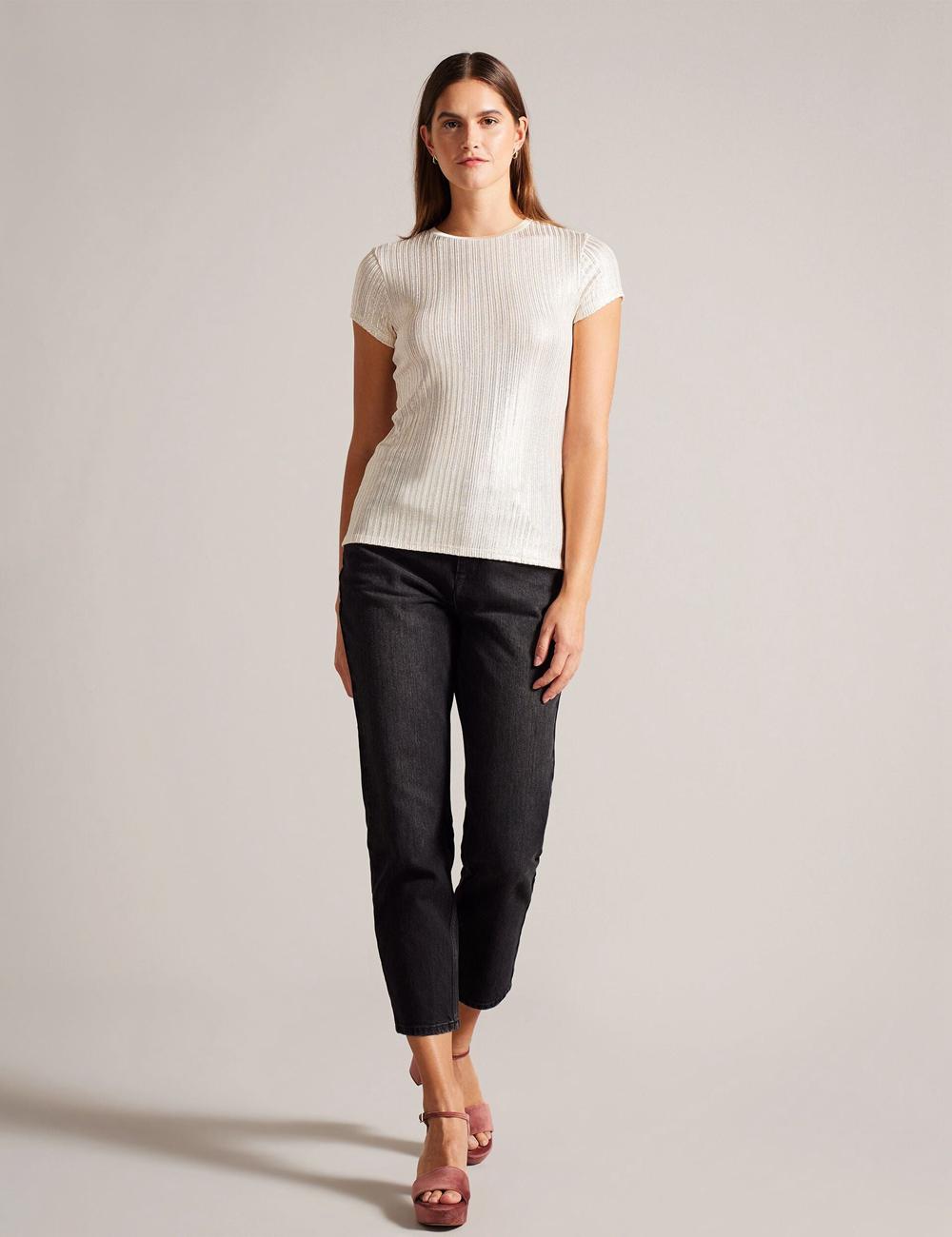 Women Ted Baker KATRINO - Metallic Short Sleeve Crew Neck Tops Gold | India  ETZW-20658
