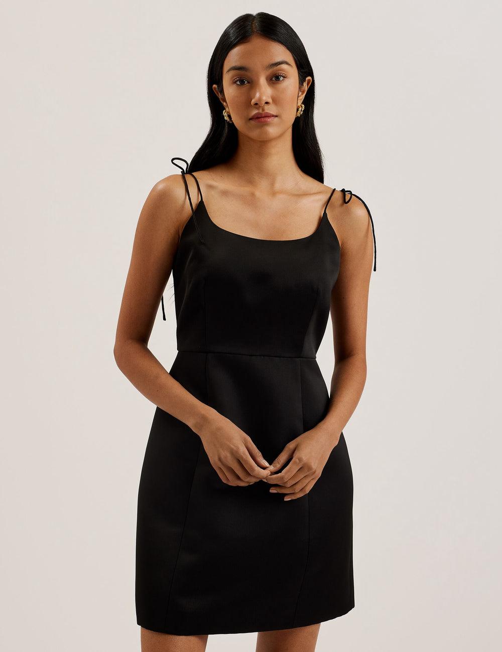Women Ted Baker KAVALA - Strap Square Neck Mini Dresses Black | India  XABQ-12570