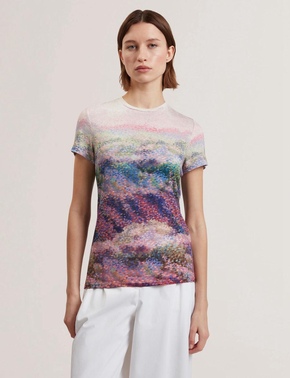 Women Ted Baker KAYTTE - Painted Print Crew Neck Fitted T-Shirts Mid-Pink | India  MCWK-72159