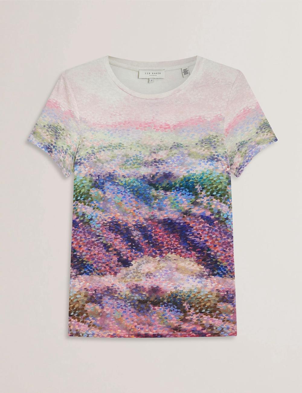 Women Ted Baker KAYTTE - Painted Print Crew Neck Fitted T-Shirts Mid-Pink | India  MCWK-72159