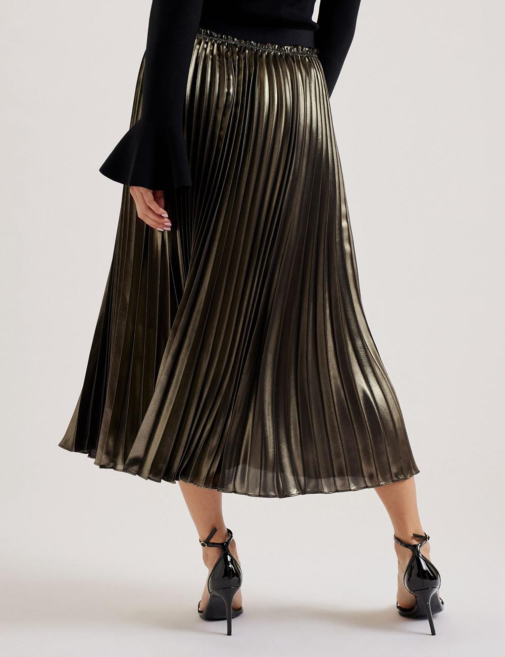 Women Ted Baker KESE - Metallic Pleated A-Line Midi Skirts Gold | India  TUSY-72854